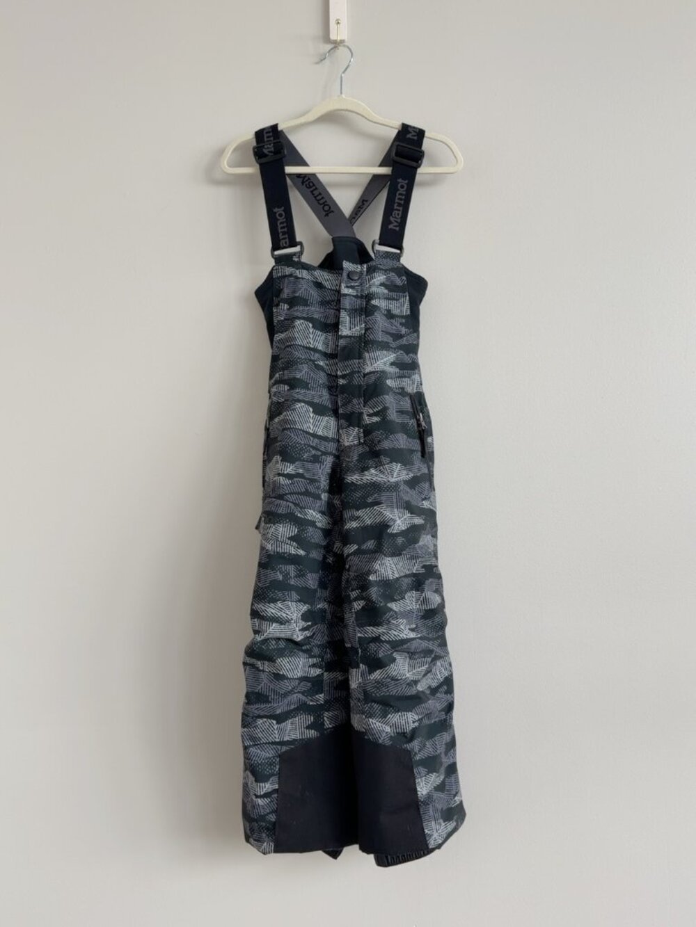 Marmot Kids XS 4-5 Snow Bib Ski Pants Grow-An-Inch Gray Print